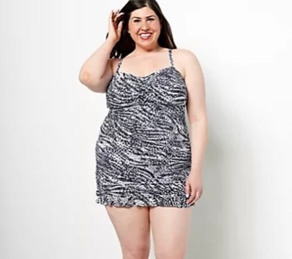 NEW Kim Gravel x Swimsuits For All Skirted 1 Piece Swimsuit Abstract Zebra 22